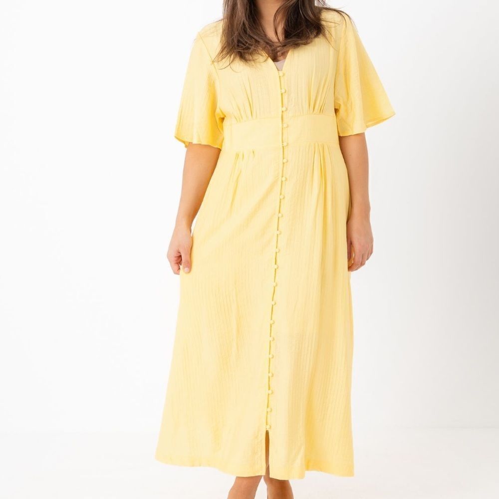 Katrina Made in Italy Front Button Down Dress in Yellow Size Small